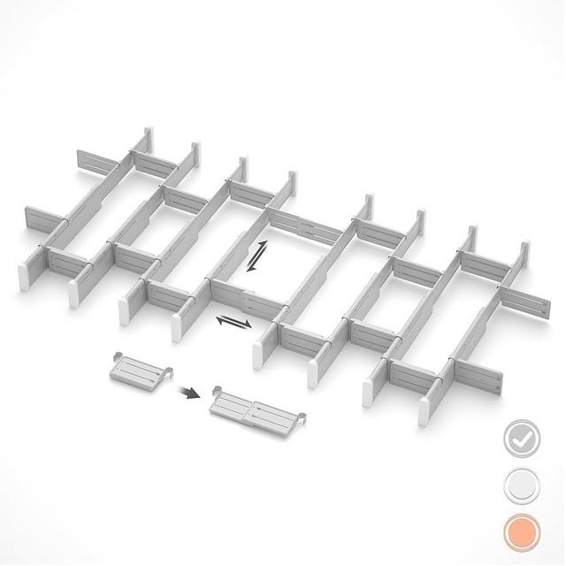 HiYZ Expandable Drawer Dividers with Inserts - Adjustable Drawer Organizers Separators for Kitchen, Bedroom, Dresser, Office, 8 Long Dividers(12.6-22.8 IN) with 16 Inserts(3.9-7.1 IN) - Grey