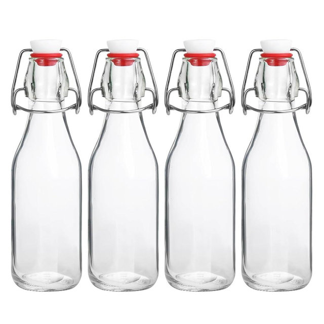 JOBVERT Swing Top Bottles,8.5oz 4 Pack Flip Top Glass Bottle with Airtight Grolsch Closures, Reusable for Kombucha, Beer, Cold Brew, Homemade Beverages & Storage