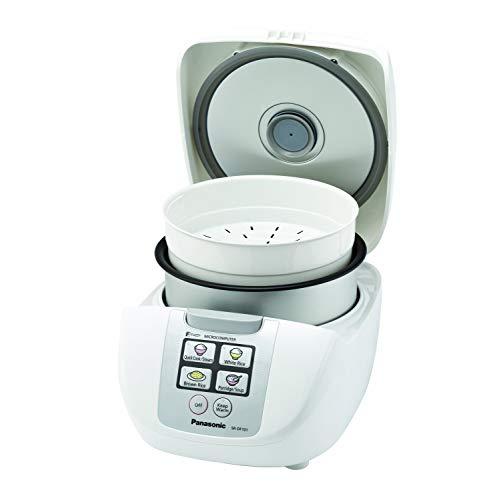 Panasonic 5 Cup (Uncooked) Rice Cooker with Fuzzy Logic and One-Touch Cooking for Brown Rice, White Rice, and Porridge or Soup – 1.0 Liter – SR-DF101 (White)