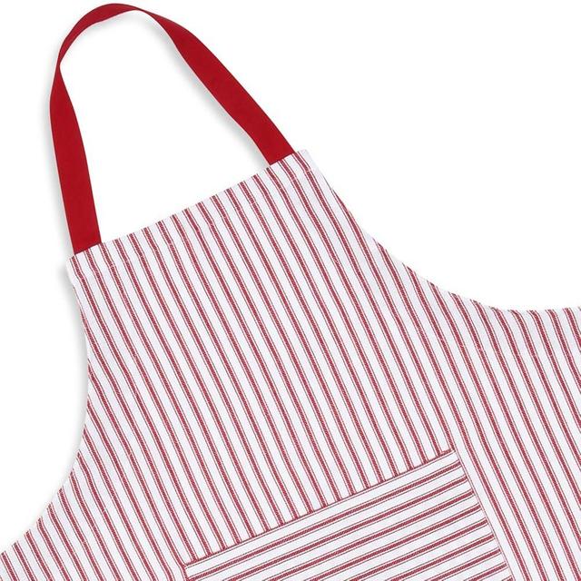 Cackleberry Home Red and White Ticking Stripe Woven Cotton Bib Apron Pocket Adjustable Strap