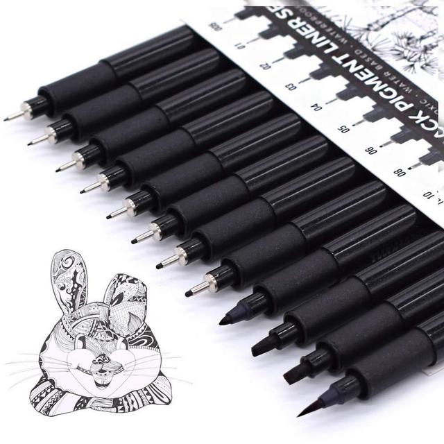 TWOHANDS Set of 12 Micro Pens,Art Pens,Fineliner Ink Pens,Technical Drawing pen,Pigment Pen,Fine Point,Black,Waterproof,for Art Watercolor,Sketching,Anime,Manga,Scrapbooking 20413