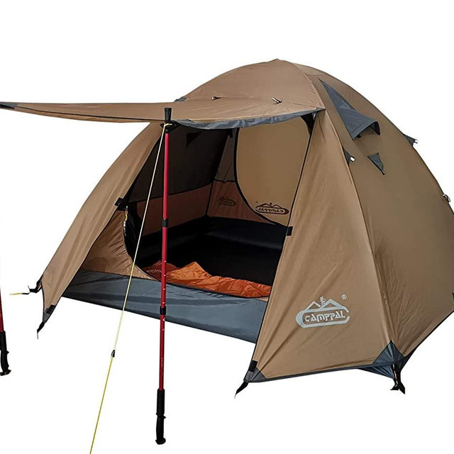 Camppal 2-3 Persons Four Seasons Freestanding Backpacking Tent with Wind/Rain/Storm/Snow/Waterproof, Double Layers, Double Doors, Front Vestibule, Roomy Space Fits for Outdoor Camping & Backping