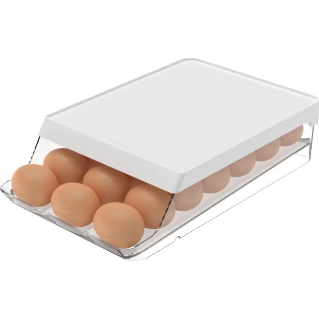 OU Egg Holder for Fridge, BPA Free Rolling Egg Organizer for Refrigerator Organization, Clear Stackable Container for Kitchen Organizers and Storage