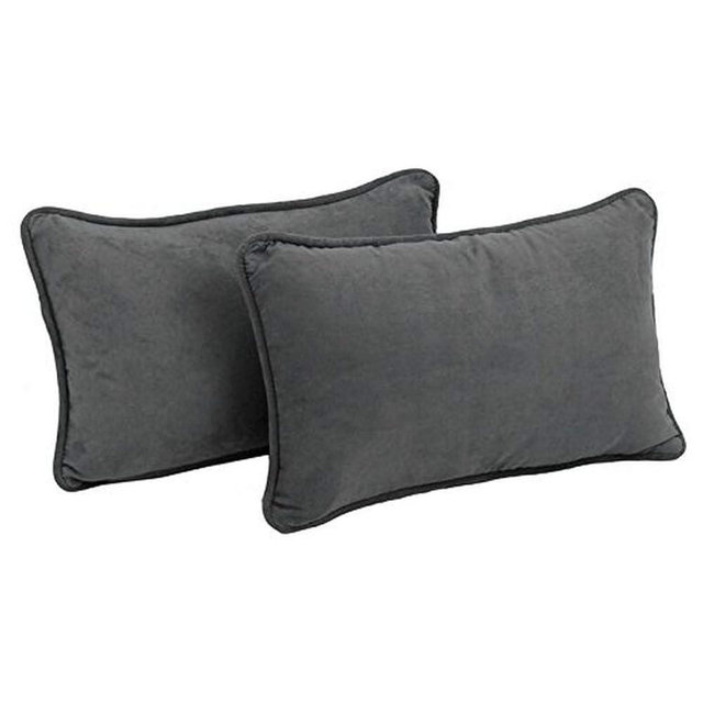 Blazing Needles Corded Solid Microsuede Rectangular Throw Pillows with Inserts (Set of 2), 20" by 12", Steel Grey