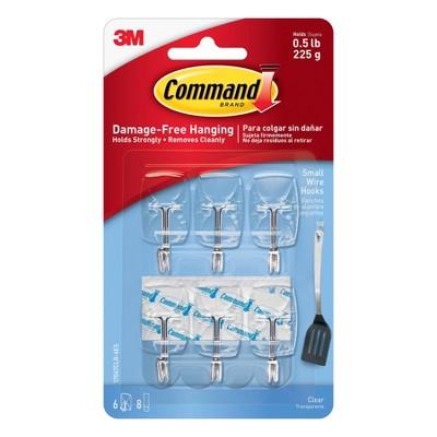 Command Small Sized Clear Wire Hooks with Clear Strips (6 Hooks 8 Strips)