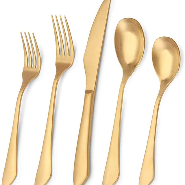 Matte Gold Silverware Set, 40-Piece Stainless Steel Flatware Set Service for 8, Satin Finish Tableware Cutlery Set for Home and Restaurant, Dishwasher Safe