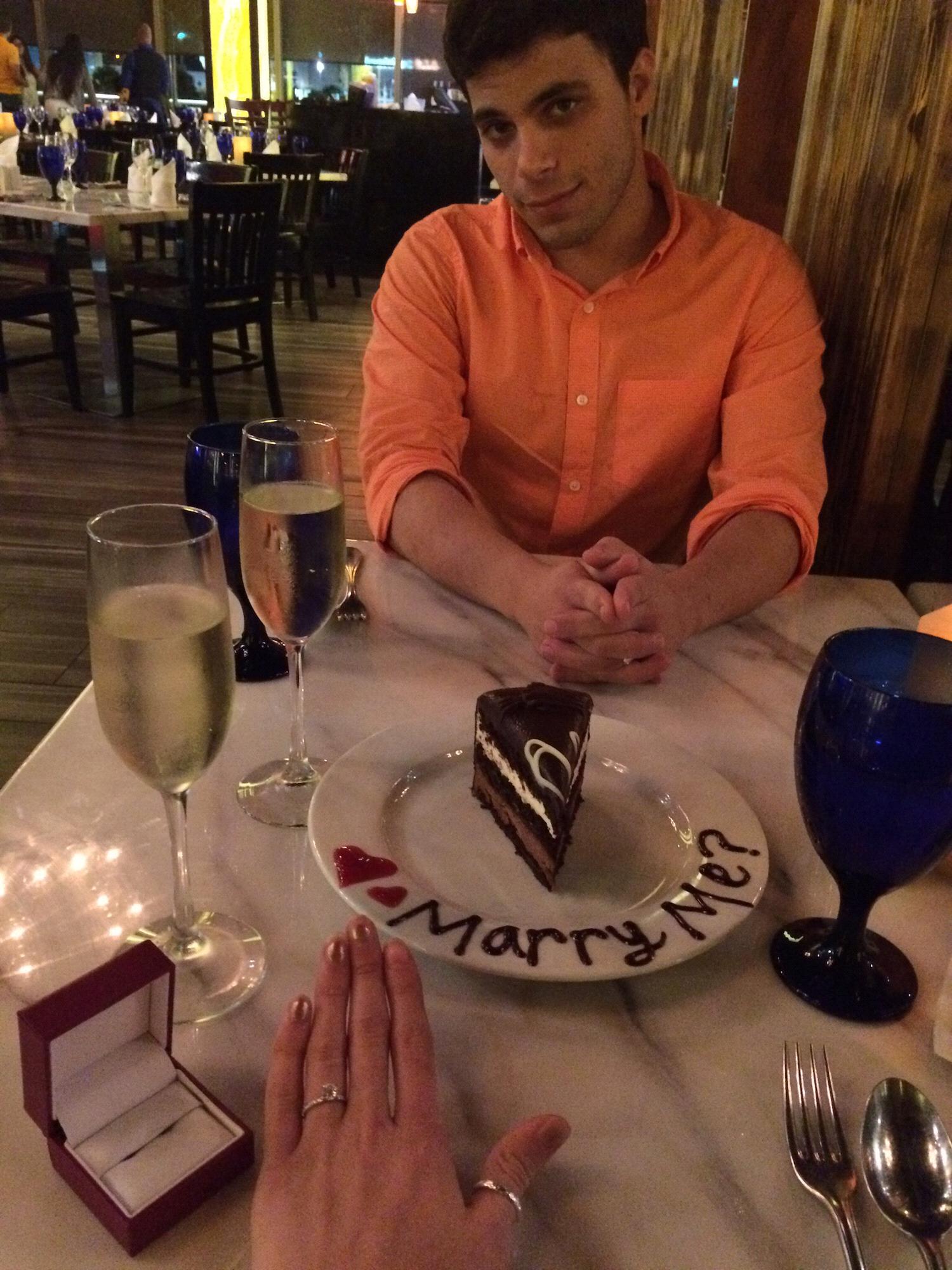 The second staged proposal, all for free desert and champagne