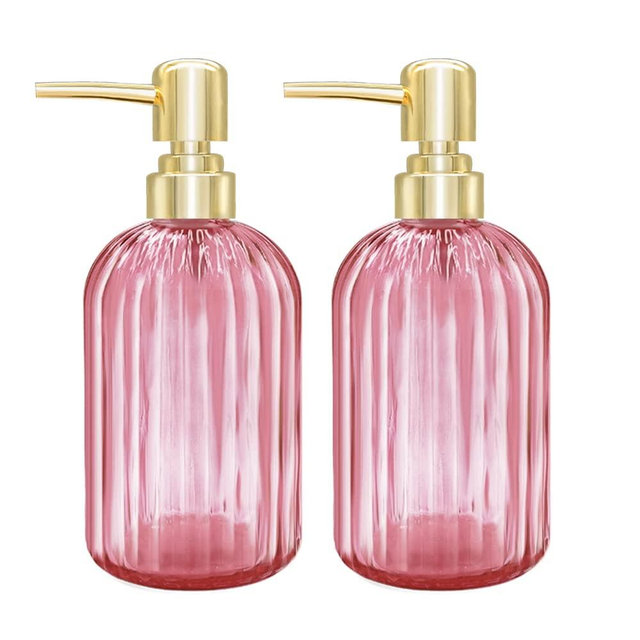 Soap Dispenser - 2 Pack 14 Oz Kitchen Soap Dispenser with Pump, Bathroom Transparent Soap Dispenser Bottle for Hand Soap, Dish Soap or Lotion (Pink)