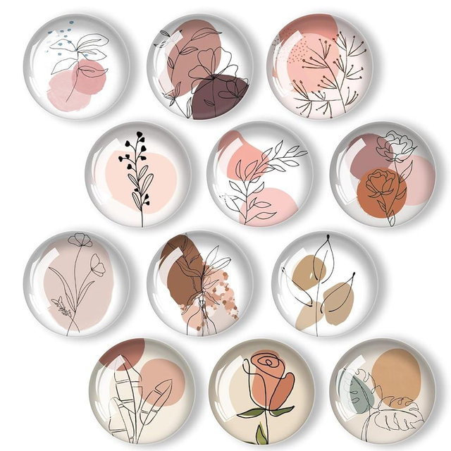 12Pcs Glass Refrigerator Magnet Fridge Sticker,Art Line Flowers Fridge Magnets Decoration for Crafts,Strong Fridge Magnets for Kitchen, School,Office Whiteboard, Cabinet and Dishwasher