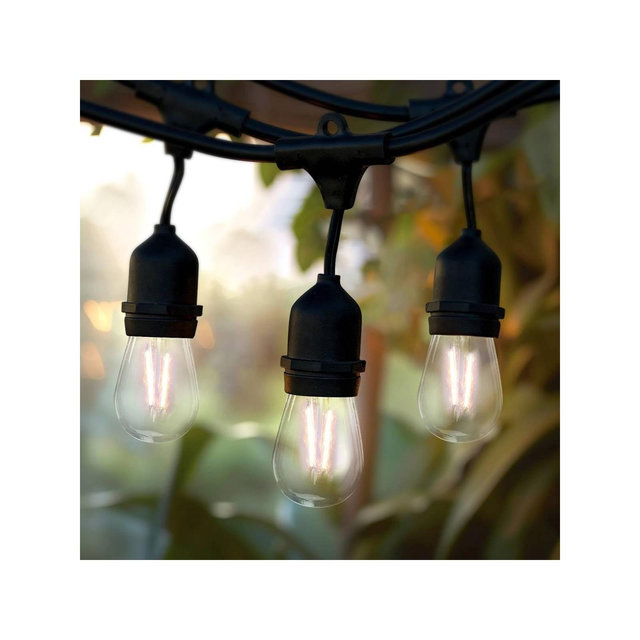 Brightech 7-Bulb LED Ambience Pro 2W 24ft 2700K S14 Indoor Outdoor Plug-in Hanging String Lights Clear Bulb Black Wire