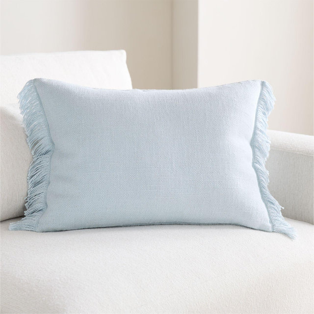 Casual Textured Fringe 24"x16" Pale Blue Throw Pillow with Feather Insert