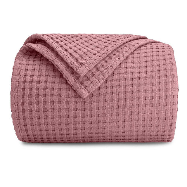Comfy Cubs 100% Cotton Waffle Weave Throw Blanket Breathable Skin-Friendly Soft Lightweight Blankets - Perfect Warm Textured Blanket Layer - Size for Couch Bed & Sofa (Mauve, 50" X 60")