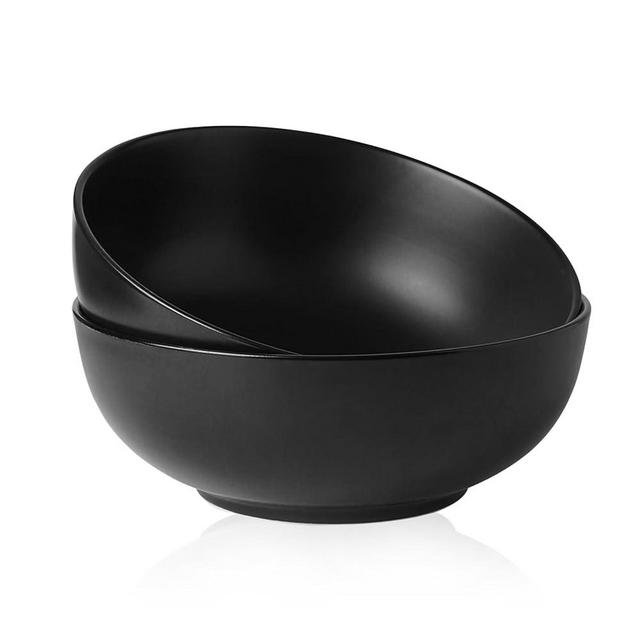 Kanwone Large Serving Bowls - 9.5 inch, 90oz Porcelain Salad Bowls, Pasta, Soup Bowls, Set of 2, Serving Dishes for Entertaining, Microwave and Dishwasher Safe, Matte Black