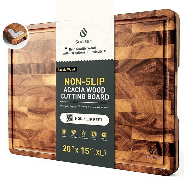 Extra Large End Grain Cutting Board for Kitchen with Non-slip Feet, Acacia Wood Heavy Duty Checkered Cutting Board Handcrafted Luxury Chopping Board for Cheese and Vegetables Housewarming Gift
