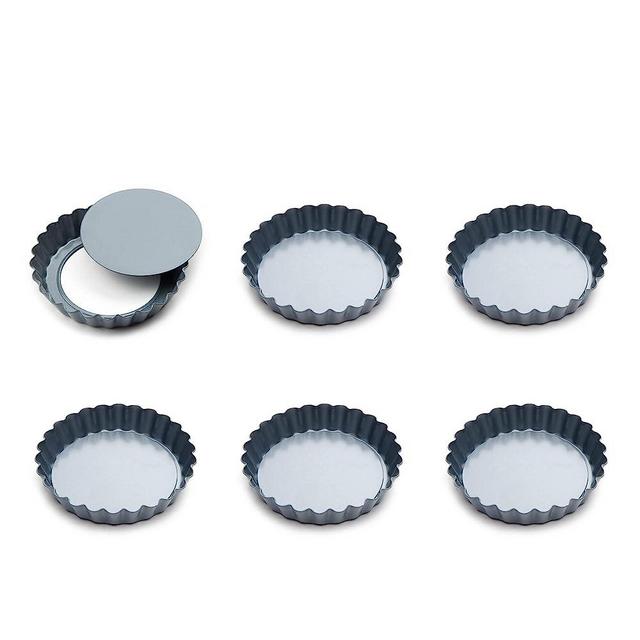 Fox Run Set of 6 Loose Bottom Mini Tart and Quiche Non-Stick Baking Pans, 4-Inch Diameter, Grey, Model Number: 44460