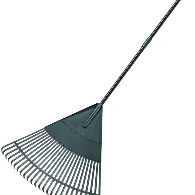 ORIENTOOLS Garden Leaf Rake, Adjustable Lightweight Steel Handle, Comfortable Grip Handle, Plastic Head，Poly Shrub Rake,26 Tines,43 to 66 inches (Black Handle)