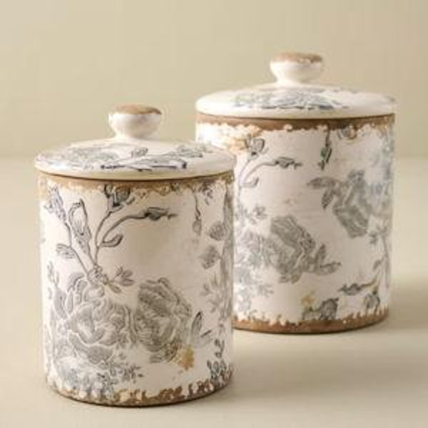 Dusty Blue and White Distressed Canisters - Large