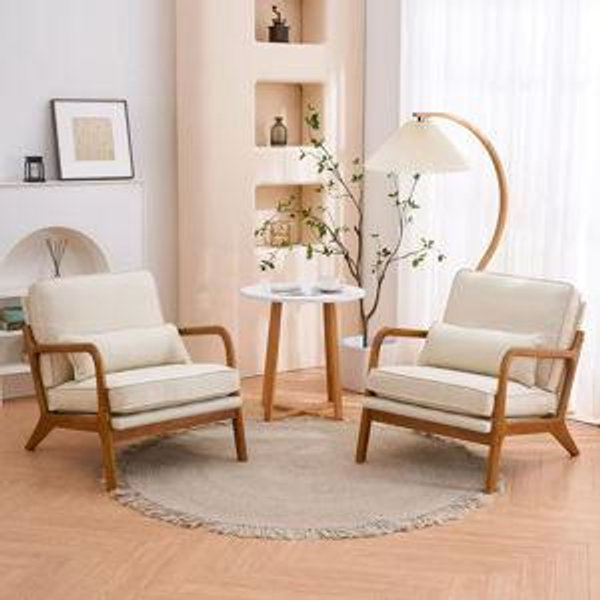Beige Linen Arm Chair (Set of 2)