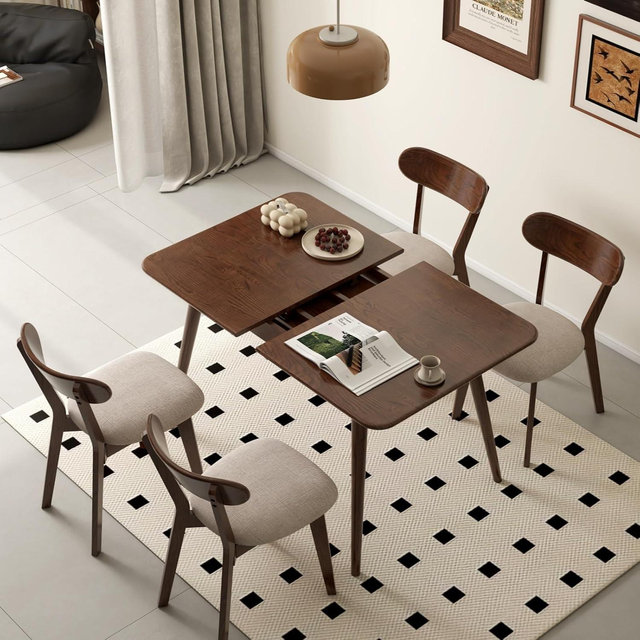 39’’-55’’ Oak Extendable Dining Table and Chairs Set of 4, (Walnut 39''-55''+4 Cushion Chairs)