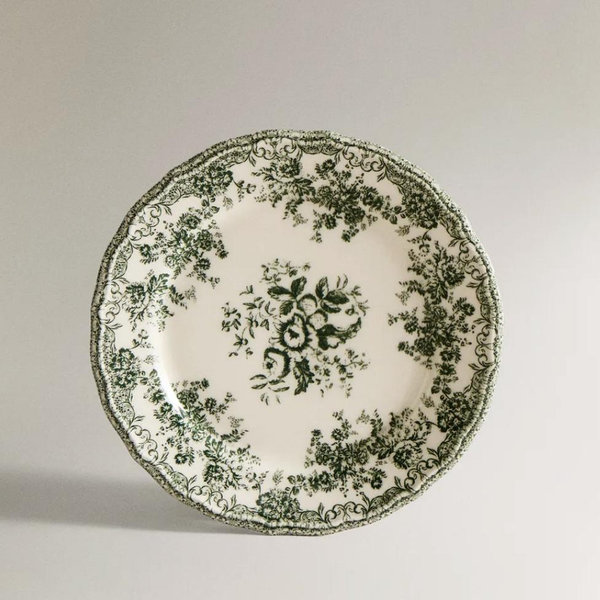 GREEN FLORAL EARTHENWARE TABLEWARE DESSERT PLATE