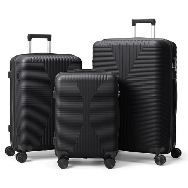 GODECOR 3 Piece Luggage Set, Lightweight PP Hardshell Suitcase with Spinner Wheels & Built-in Lock, Durable Travel Bag Set for Business & Vacation (20"/24"/28", Black)