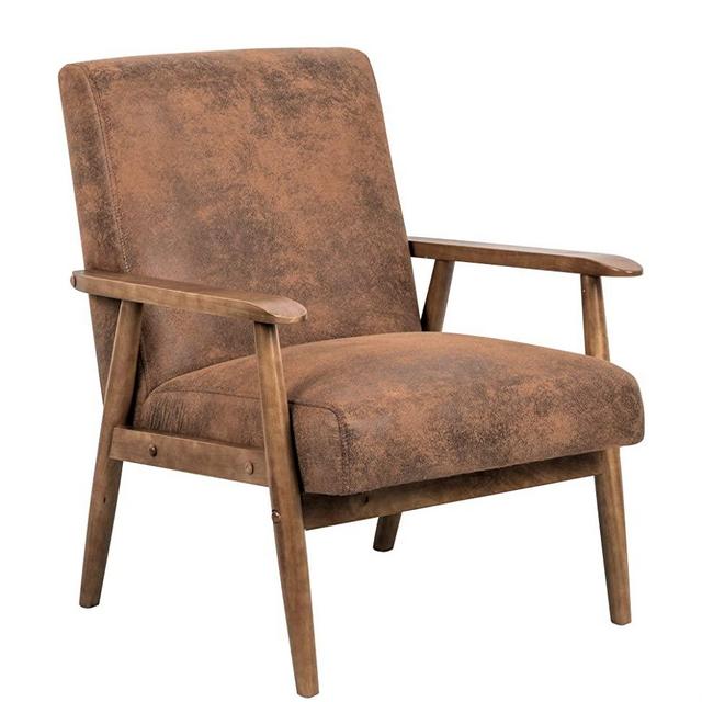 Container Furniture Direct Barlow Modern Vintage Open-Framed Arm Living Room Chair, 30.5", Light Brown
