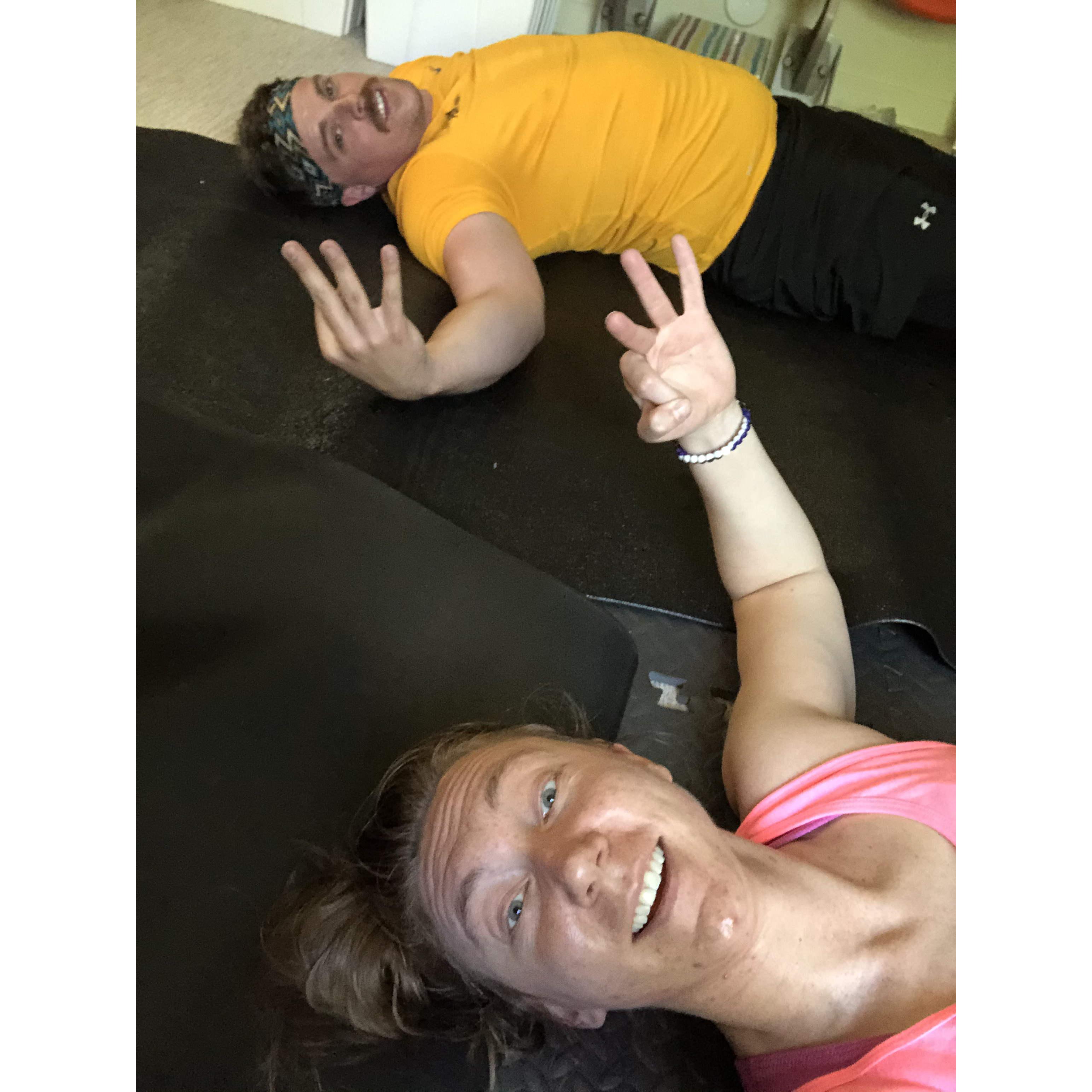 Workout buddies - attempting to burn off all of the quarantine meals!