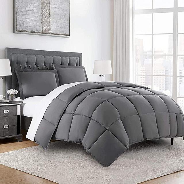 3-Piece Down Alternative Comforter Set (Oversized King, Gray)