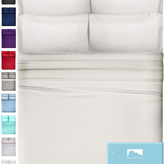 DreamCare 6 Piece Deep Pocket Sheets Microfiber Sheets Bed Sheets Bedding Sets California King Size, Ivory