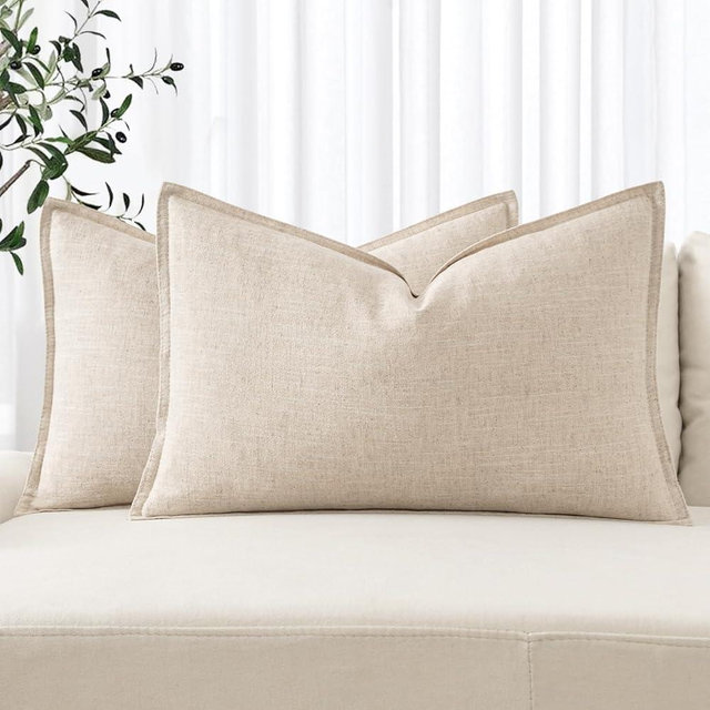 MIULEE Decorative Linen Lumbar Pillow Covers 12x20 Inch Natural Beige Boho Farmhouse Neutral Couch Throw Pillows for Bed Pack of 2 Accent Modern Pillowcase Sofa Livingroom Home Decor