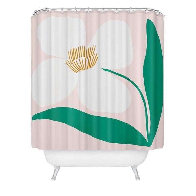 Deny Designs Maritza Lisa Single Abstract Flower Shower Curtain White/Green