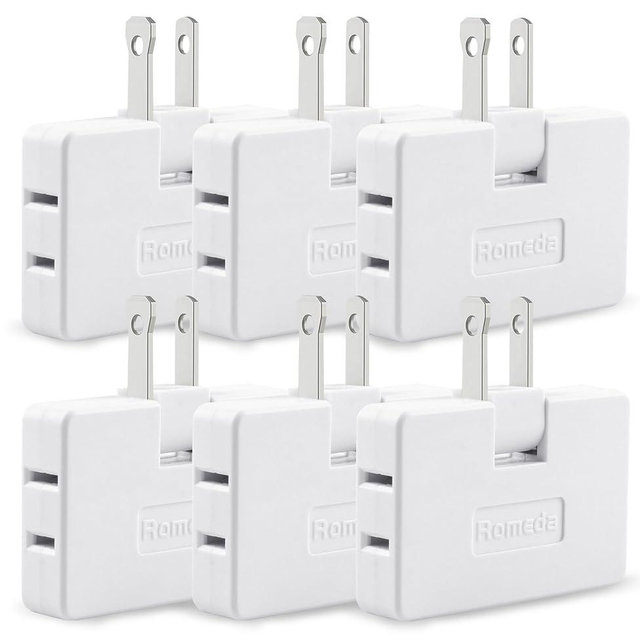 6 Pack AC Flat Wall Outlet Extender Flat Plug Adapter Outlet, Fold-Able 3 Way Wall Adapter Mani Plug for Home and Travel (White)