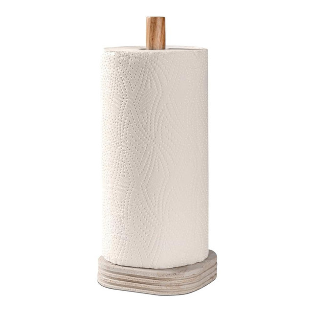 Standing Paper Towel Holder for Kitchen Countertop,with Weighted Resin Base and Sturdy Wood Stand,for Standard or Jumbo-Sized Rolls,Yellow Stone
