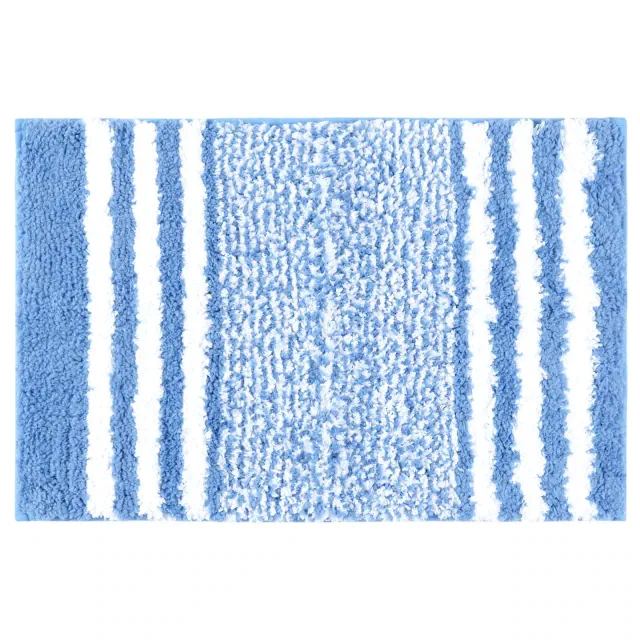 Unique Bargains Non-Slip Extra Soft and Absorbent Fluffy Striped Microfiber Bathroom Floor Mat Bath Rugs Blue 16" x 24"