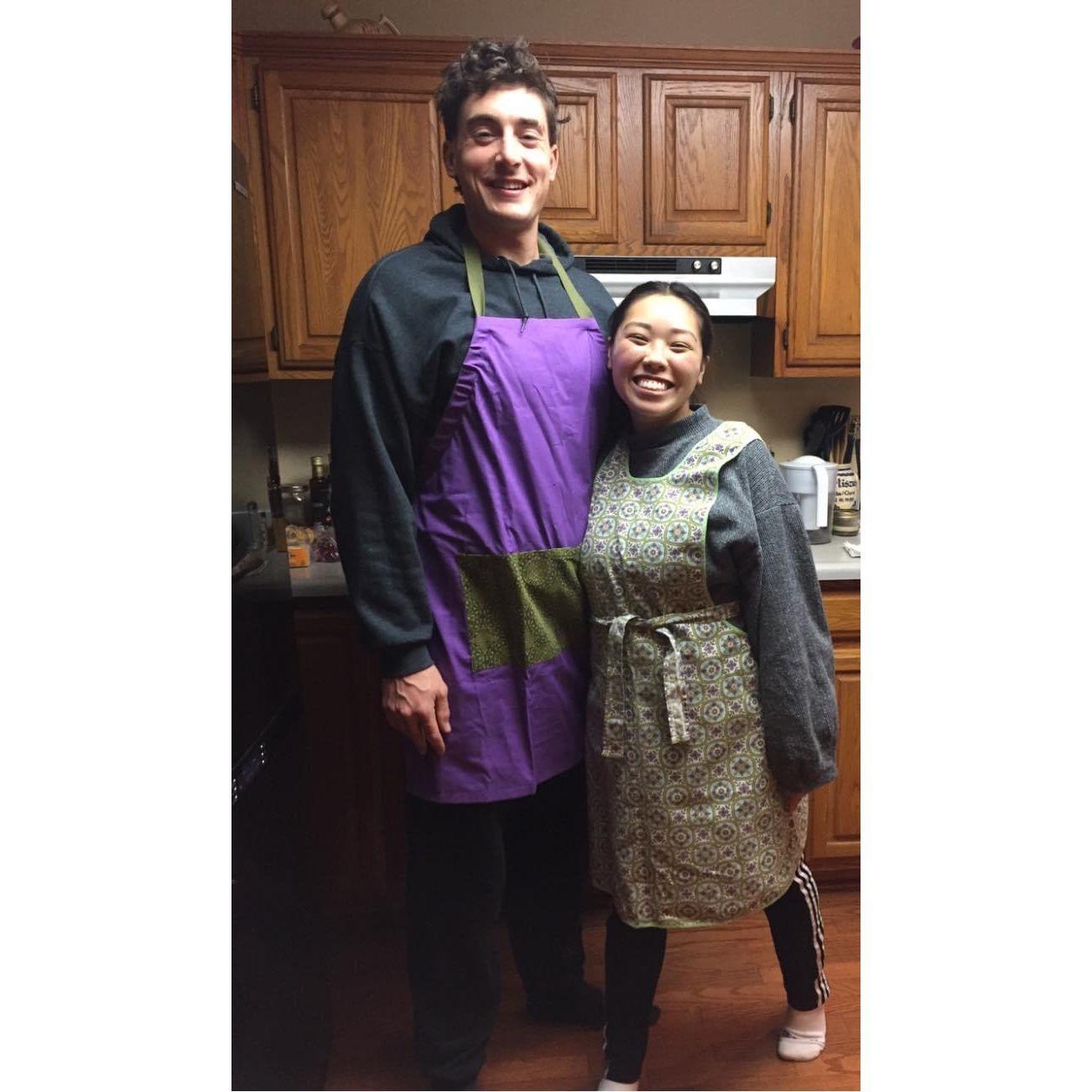 Making Glenda's birthday dinner in Grandma Mary's aprons 2020