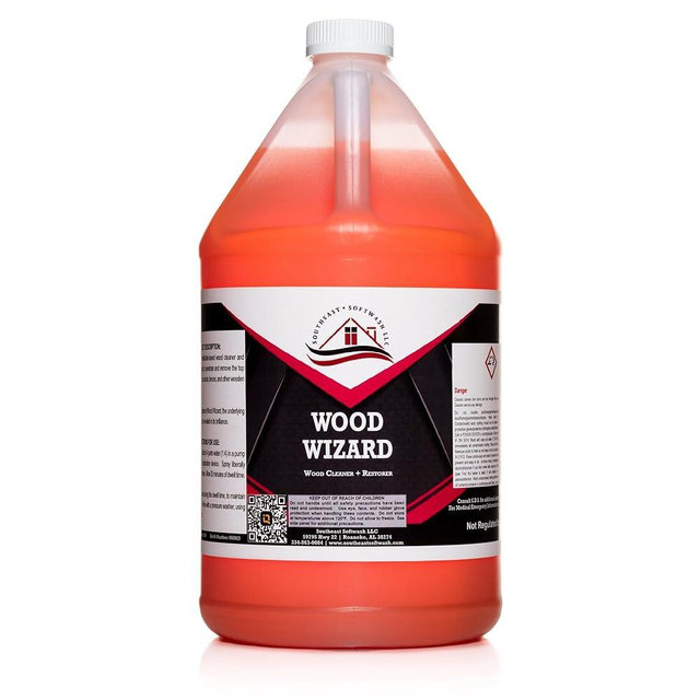 Southeast Softwash Wood Wizard | Heavy Duty Wood Floor Cleaner & Stain Remover | No-Bleach Wooden Floor Cleaner for Decks, Fences, & Docks | Odorless Concentrated Solution (1 Gallon Jug, 1 Pack)