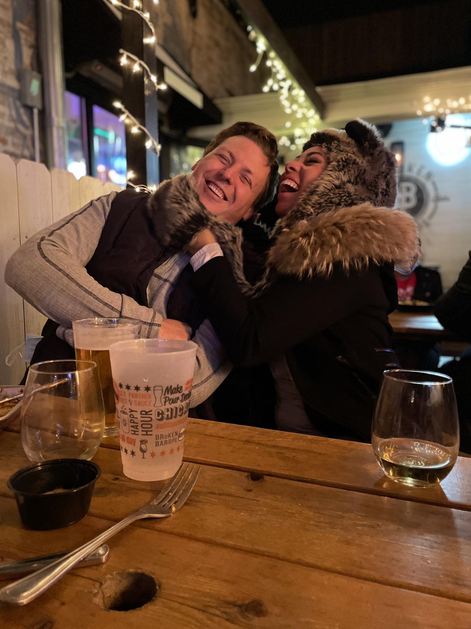 At one their favorite bars during quarantine in Chicago where they were able to socialize safely outside.