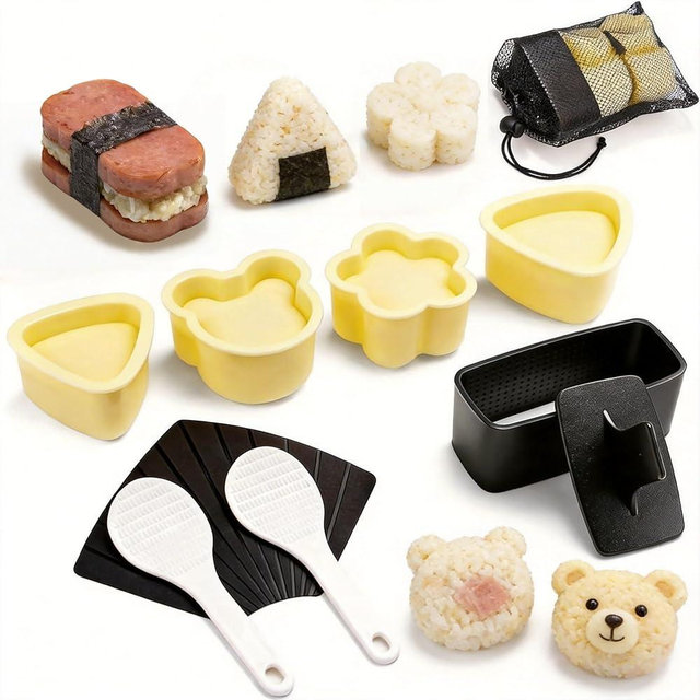 Onigiri Mold, Musubi Press Mold, Triangle Rice Ball Mold Kit, Spam Musubi Mold Kit for Home DIY Sushi and Bento