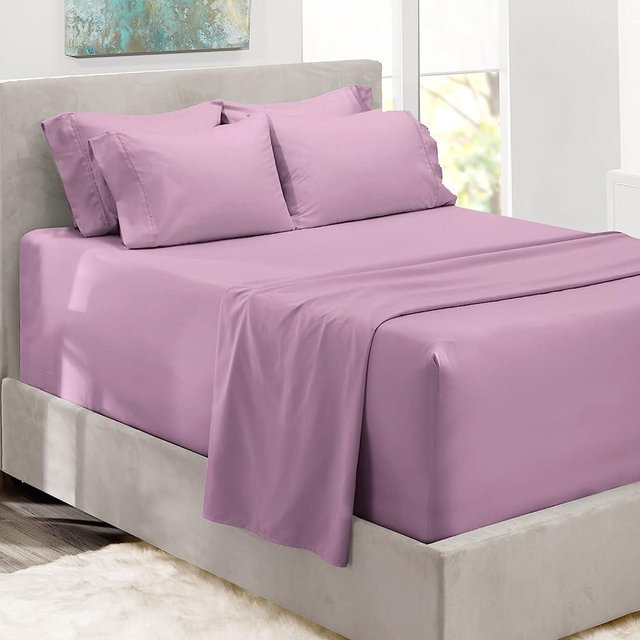 Hearth & Harbor Extra Deep Pocket Sheets - Fits Mattress 18-24 Inches Deep - Extra Deep Pocket Queen Sheets Sets - 6 Piece Queen Size Sheets - Queen Sheets Deep Pocket - Lavender Dream Sheets