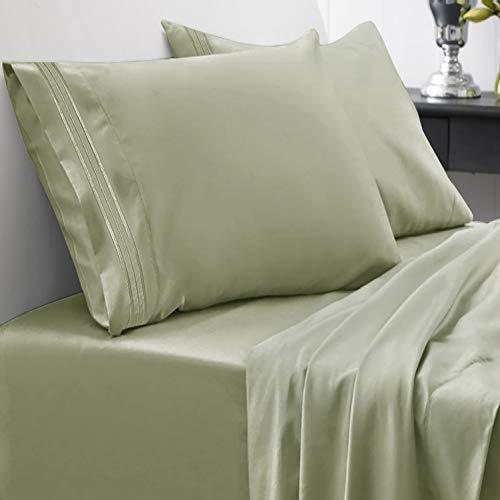 1800 Thread Count Sheet Set – Soft Egyptian Quality Brushed Microfiber Hypoallergenic Sheets – Luxury Bedding Set with Flat Sheet, Fitted Sheet, 2 Pillow Cases, King, Sage