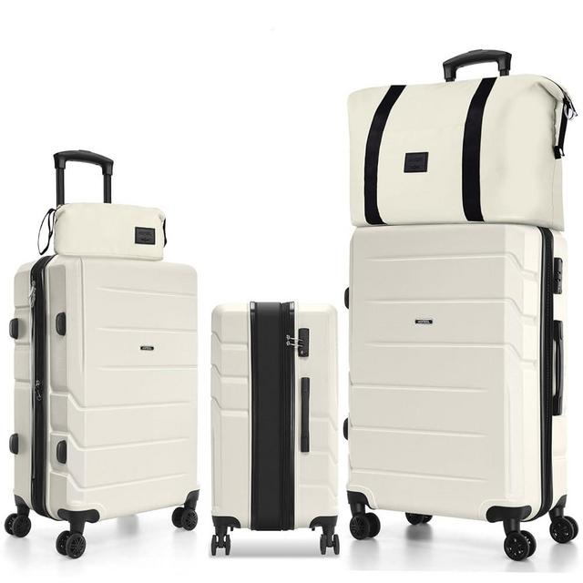 Hoteel Luggage Sets 5 Piece, 4-Yr Warranty, PC+ABS Hard Shell Expandable Suitcases with Wheels, TSA Aproved Lock and Carry on Bags, Travel Suit Case Set for Men and Women (5-Piece, Beige)