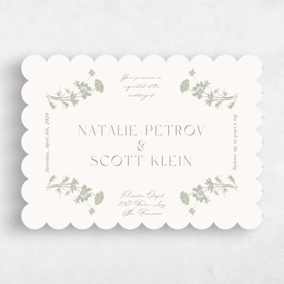 Green Scalloped Wedding Invitation - Dianora Landscape