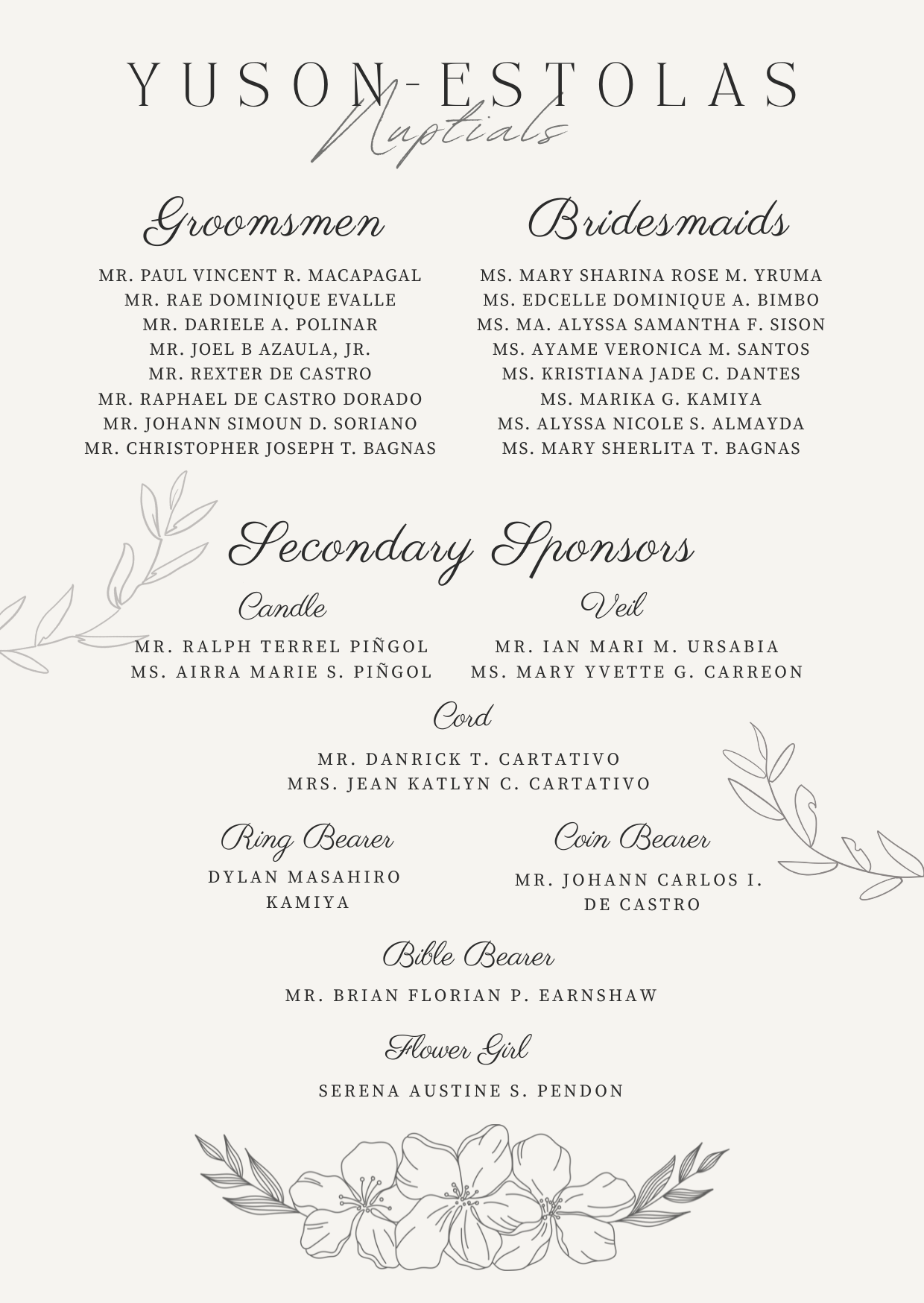 The Wedding Website of Mary Eunice Alexandra Talay Estolas and Joseph Anthony De La Cruz Yuson