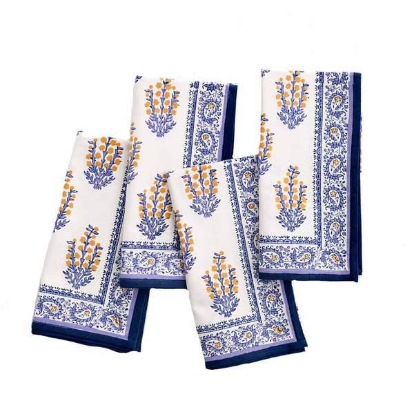 SAGAR BLUE & MARIGOLD NAPKINS | SET 4