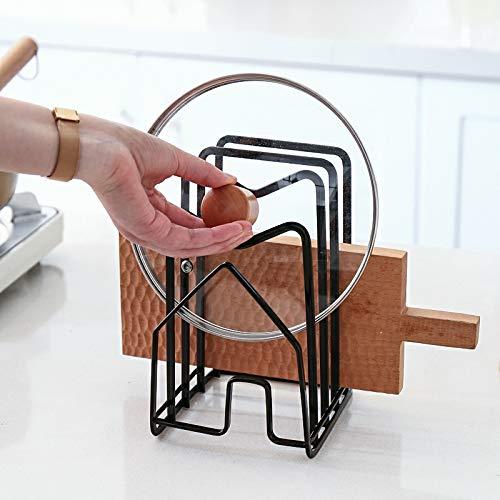 Kitchen Cutting Board Rack Pot Lid Holder Chopping Board Organizer Stand Desktop Breathable Iron Kitchen Storage Rack Pack of 1（Black）