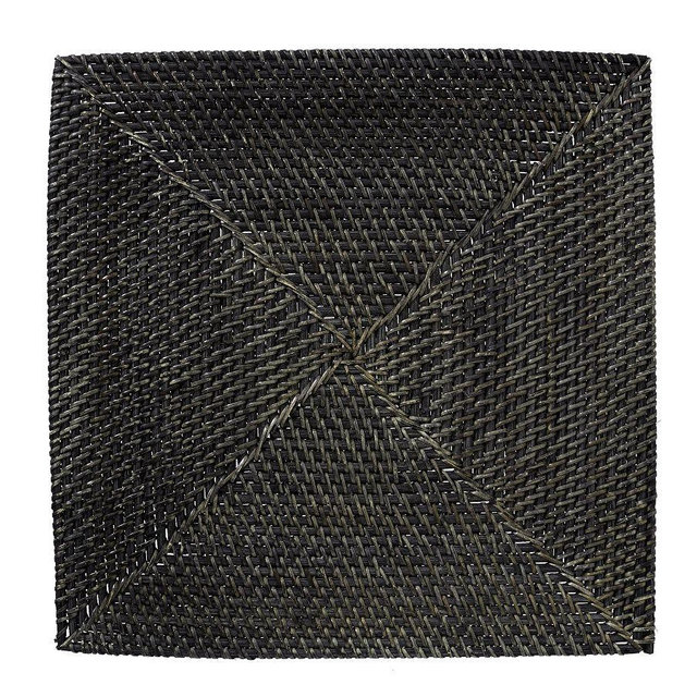 Tava Rattan Square Placemats, Set of 4 - Black