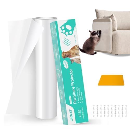 Cat Scratch Furniture Protector, 160"x12" Single-Sided Sticky Couch Protector from Cat Claws, Transparent Plastic Cover Adhesive Clear Anti Scratch Deterrent for Furniture Sofa Door (30 Pins)