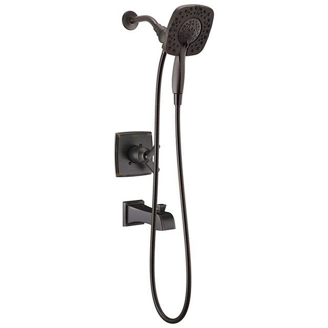 Delta Faucet Ashlyn 17 Series Dual-Function Tub and Shower Trim Kit with 2-Spray Touch-Clean In2ition 2-in-1 Hand Held Shower Head with Hose, Venetian Bronze T17464-RB-I (Valve Not Included)