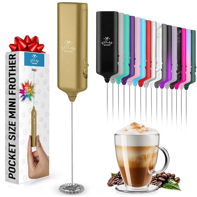 Mini & Mighty Milk Frother Wand - Powerful Handheld Drink Mixer - Stocking Stuffer Coffee Frother For Latte, Cappuccino, Matcha, Hot Chocolate, Creamer - Gold