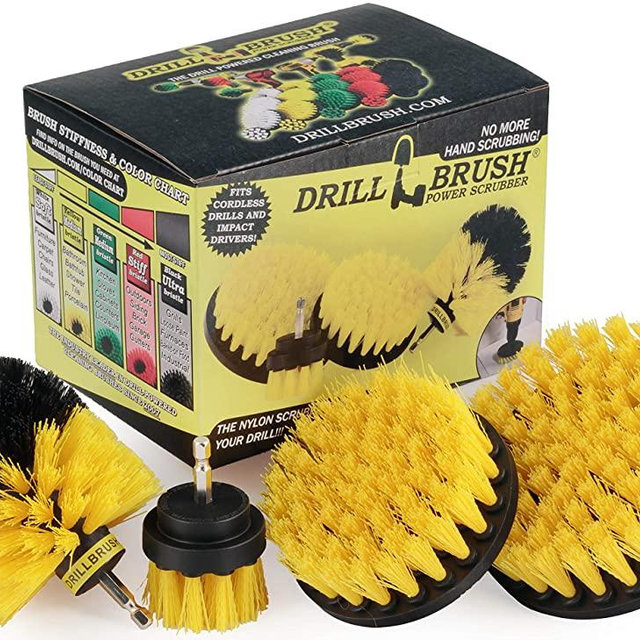 Drillbrush 4 Piece Nylon Power Brush Tile and Grout Bathroom Cleaning Scrub Brush Kit - Drill Brush Power Scrubber Brush Set - Power Scrubber Drill Brush Kit- Power Brush Drill Attachment